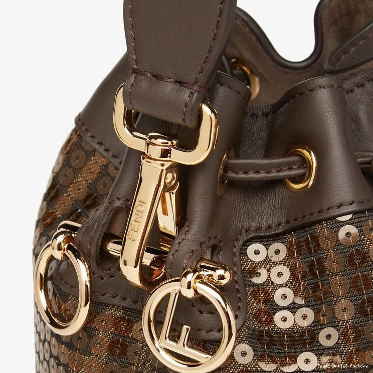 Cheap HOT Bag Fabric Motif Bucket Sequins Brown Mon with FF Mini In Fendi Tresor 0721